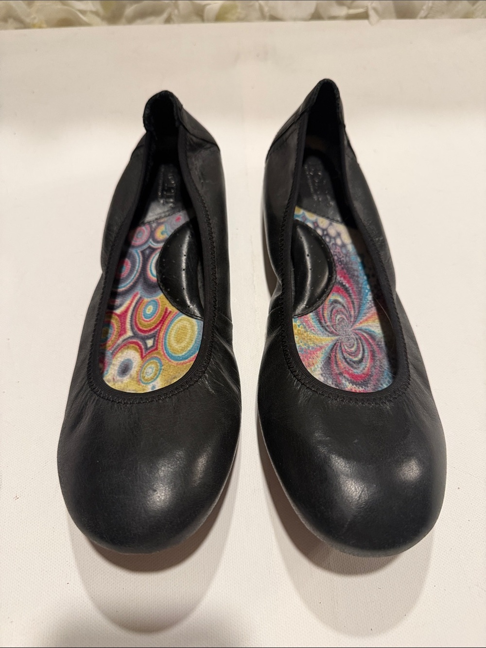 Born Black Leather Women's Ballet Flats with Colorful Insole